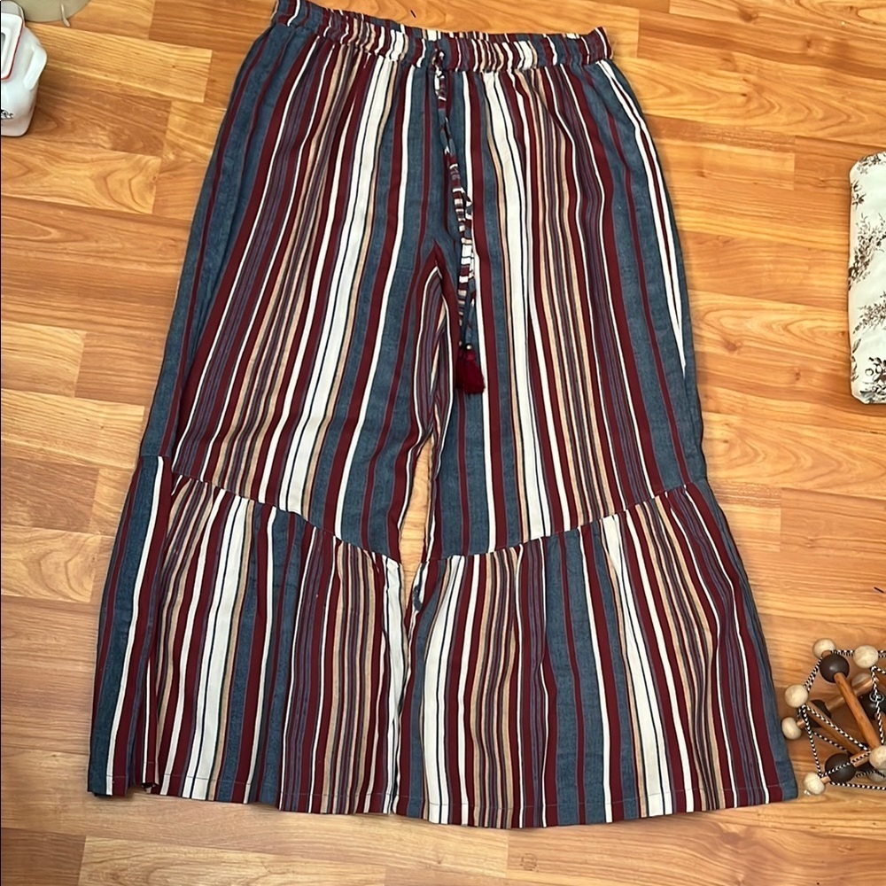Angie Girl's Flare Ruffle Striped Wide-Leg Pants